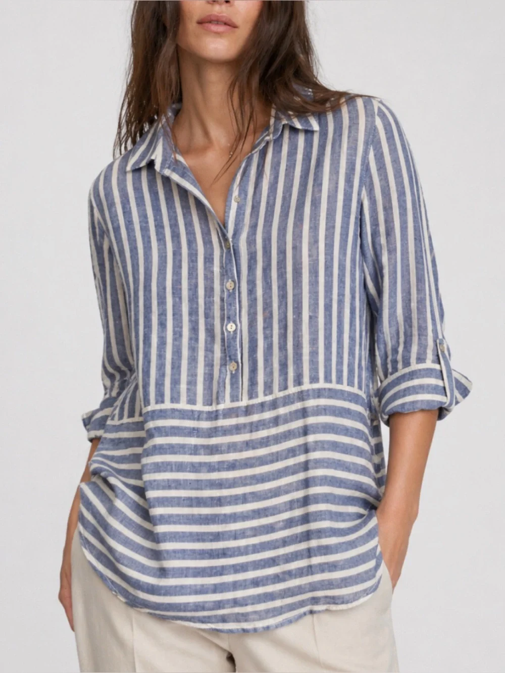 NWT BeachLunchLounge Anthropologie Chelsea Blue & White Striped Linen Shirt
